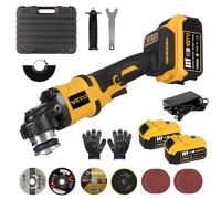 Amoladora angular con batería profesional, 21 V, juego eléctrico con 2 baterías de 5 Ah, disco de 125 mm de diámetro, 30 000 rpm, motor sin escobillas de 1500 W, 3 velocidades, para separación, lijado