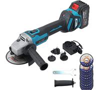 Amoladora Angular Inalámbrica Brushless 21V/18V KATSU FIT-BAT, con 4.0Ah Batería, 115mm 125mm con Motor Sin Escobillas, 6 Velocidades, con 10 x 115mm Discos de Molienda de Acero Inoxidable