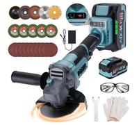 Amoladora angular inalámbrica de 125 mm, 21 V, 4,0 Ah, amoladora angular, motor sin escobillas con 2 baterías, 6 velocidades, regulables, 9000 rpm, amoladora de metales con disco de laminillas para