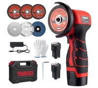 Amoladora Angular Inalámbrica TEENO 19500 RPM, Radial de Batería 76mm con 2 Baterías 2000mAh, Mini Amoladora Profesional + 6 Discos Corte, Kit Completo (Caja Plástica) - Para Esmerilar, Pulir, Cortar