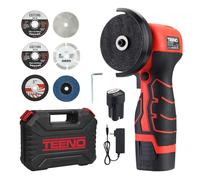 Amoladora Angular Inalámbrica TEENO 19500 RPM, Radial de Batería 76mm con 2 Baterías 2000mAh, Mini Amoladora Profesional + 6 Discos Corte, Kit Completo (Caja Plástica) - Para Esmerilar, Pulir, Cortar
