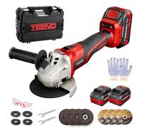 Amoladora Angular Inalámbrica TEENO 21V 1000W - Kit Completo con 2 Baterías 4.0Ah y Cargador - Motor Brushless, 9100 RPM, 125 mm - Incluye 14 Accesorios (Disco, Llave, Guantes)