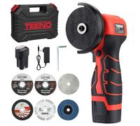 Amoladora angular TEENO 19.500 RPM - Discoadora inalámbrica de 76 mm, kit completo con 2 baterías 2000 mAh y 6 discos - para molienda, pulido, corte profesional