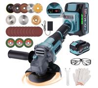 Amoladora de 125 mm, kit de amoladora angular de cepillo inalámbrico, herramienta amoladora angular eléctrica con 2 pilas 21 V 4000 mAh y 6 cuchillas de corte, amoladora de madera de metal