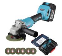 Amoladora inalámbrica, amoladora angular inalámbrica para batería de 21 V, disco inalámbrico con 2 pilas de 3,0 Ah, 12 discos abrasivos (amoladora angular)