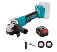 Amoladora inalámbrica de 125 Mm, amoladora angular 21 V 1000 W con 2 baterías, 3 velocidades, 13000 rpm, 10 x 1300 Mah sin escobillas de ángulo eléctrico sin escobillas para lijar, cortar (1 batería)