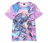 AMOMA Unisex Cosplay Game Honkai Star Rail 3D Impresión Manga Corta T-Shirt Casual Cuello Redondo Camiseta(XL,March 7th)