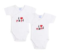 AMOMÍ Body Bebé Cruzado para Recién nacido Manga Corta personalizados I Love mami, I Love papi 0 Mes100% algodón combed (0 Mes, A21048/0M)