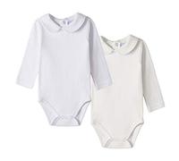 AMOMÍ, Body Cuello Bebé para Bebé, 18Meses Mangas Largas, Colores Crudo y Blanco Algodón 100%,Pack de 2 (18 Meses, 71040)