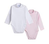 AMOMÍ, Body Cuello Cisne para Bebé Niña, 12 Meses, Pack de 2 Pcs Colores Rosa y Blanco,Mangas Largas, Algodón 100% (12 Meses,71033)