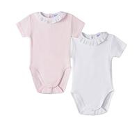AMOMÍ Body para Bebé Cuello Batista Cuello Volante Pack de 2 Pcs Manga Corta 100% Algodón, (0 Mes, Blanco-rosa)