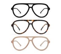 AMOMOMA Paquete de 3 lentes de lectura retro de aviador para mujeres y hombres, clásico, grande, grande, marco de computadora con luz azul, AM6111 C1+C2+C4 1.5X