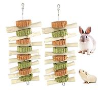AMOMYDOG Juguetes para Masticar Conejo, 2 Piezas Roer Conejos Natural, Dulce Bambú con Pastel de Hierba y Zanahorias para Moler Dientes para Animales Pequeños Jerbos Conejos Hámster (Estilo B)
