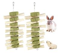 AMOMYDOG Juguetes para Masticar Conejo, 2 Piezas Roer Conejos Natural, Dulce Bambú con Pastel de Hierba para Moler Dientes para Animales Pequeños Jerbos Conejos Hámster (Estilo A)