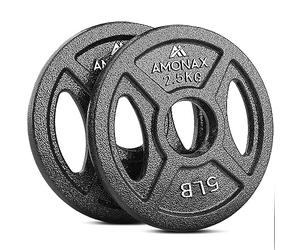 Amonax Discos Pesas de Hierro Fundido, 2.5kg, 5kg, 10kg Discos Mancuernas Para Barras Olimpicos 25 & 50mm, Discos de Pesas Metálicas Para Levantamiento y Empuje de Cadera, Pesas Para Gimnasio en Casa