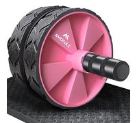 Amonax - Rodillo de rueda para abdominales con alfombrilla grande para ejercitar abdominales, doble rueda con modos de entrenamiento de fuerza dual en el gimnasio en casa (Rosa)