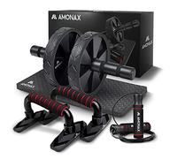 Amonax - Rodillo de rueda para abdominales con alfombrilla grande para ejercitar abdominales, doble rueda con modos de entrenamiento de fuerza dual en el gimnasio en casa (Negro Set Combinado 3 En 1)