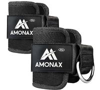 Amonax Tobillera para polea (Acolchado) para piernas y Tobillos, Correas Tobillos Gym Cable maquinas, Gimnasio, Fitness - Mujeres y Hombres (2 Piezas - Negro)