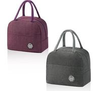 AMONENZ 2 Piezas Bolsa Termica, Gris y Morado Bolsa Nevera Pequeña, Plegable Bolso Termico Comida Trabajo, con Bolsillos Laterales, para Oficina, Escuela, Hogar