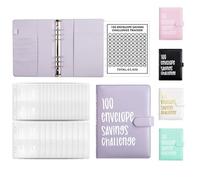 AMONENZ Carpeta de Ahorro, A5 Hojas Sueltas Libreta de Ahorro, Cuero Morado Carpeta de Ahorro de Dinero, Planificador de Presupuesto con 100 Sobres, para Casa, Escuela y Oficina