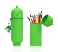 AMONENZ Estuche de Silicona Extensible, Portalápices de Silicona 2 en 1, Forma de Dinosaurio, Estuche Animal con Colgante de Dibujos Animados, para Lápices, Bolígrafos y Lápices de Maquillaje