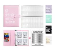 AMONENZ Libreta de Ahorro, Rosa Organizador Ahorro Dinero, Cuero Artificial Ahorrar Dinero, Carpeta de Ahorro de Dinero, con 100 Sobres, para Hogar, Escuela y Oficina