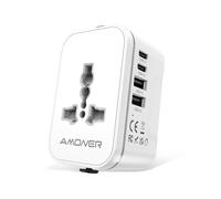 Amoner - Adaptador de enchufe universal de viaje internacional (5 en 1 para viaje, adaptador internacional con 2 USB 2 tipo C y 1 CA universal, Francia, a Reino Unido, Australia, Tailandia, Japón