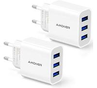 Amoner Cargador Rapida 15W 3 Puertos (2 Piezas) USB Múltiple Enchufe Compatible con iPhone17 16 15 14 13 12 11 XS MAX XR Pro MAX Plus Mini SE 8 7 6 5, Xiaomi, OPPO, Huawei, Google