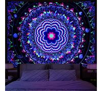 Amonercvita Blacklight Mandala Tapestry Trippy Galaxy Stars Wall Hanging Hippie Black Light Poster para sala de estar