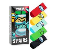 Among Us Calcetines multicolores Crewmates | 5 pares de diseños gráficos divertidos para niños | Mercancía de juegos cómoda y divertida | Ropa de personajes roja, amarilla, verde, azul y negra