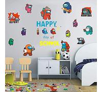 Among Us Wall Stickers 21Pcs / Sheet for Bedroom Wall Decals Happy Day of School for Wall Decor for Kids Computer Desk Wall Impermeables Hot Game Stickers para portátiles Botellas de agua