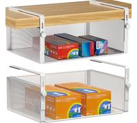 AmonHouseware Paquete de 2 cestas organizadoras para debajo del estante, soporte ajustable para colgar en gabinetes, despensa, cocina, escritorio, mostrador, organización, ahorro de espacio,