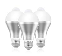 AMONIDA Bombilla con Sensor de Movimiento, Bombillas LED Inteligentes de Ahorro de Energía de 9 W, Encendido/apagado Automático para Uso Doméstico, Interior y Exterior, Paquete de 3