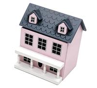AMONIDA Cabaña en Miniatura a Escala 1:12 para Casa de Muñecas, Encantador Modelo de Casa Pequeña de Madera con Techo Inclinado Gris para Coleccionistas de Muñecas (Pink)