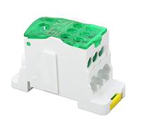 AMONIDA Caja de distribución de terminales, Bloque terminal, Montaje en carril DIN, 690V 160A, Verde, Conector de latón, PA66 ignífugo