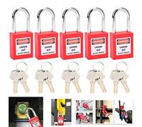 AMONIDA Candado de Bloqueo de 38 Mm Cuerpo de Cerradura de Acero PA de Nailon Antideslizante con Viga de Bloqueo Cromada Etiqueta Grabable para Petróleo, Gas, Energía Química, (rojo)