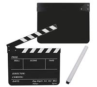 AMONIDA Claqueta Acrílica, Accesorio de Corte de Escena Ligero con Bolígrafo para Producción de Películas y Decoración de Cosplay (Pizarra blanca y negra PAV1BBE)