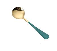 AMONIDA Cuchara Redonda Duradera con Superficie Pulida para Cereales y Pudin de Acero Inoxidable de 17 Cm de Grosor (cuchara de oro verde)