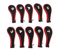 AMONIDA Funda de Cabeza para Club de Golf, Cubiertas Duraderas de Neopreno para Maderas y Hierros, Protegen Sus Palos Durante el Transporte, 10 Uds. (Rojo)