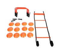 AMONIDA Juego de Escalera de Agilidad Ajustable para Gimnasio de Campo | Kit de Entrenamiento de Coordinación y Velocidad con 4 Vallas, 12 Marcadores de Cono, Paracaídas de Resistencia, Ldpe