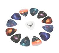 AMONIDA Juego de Púas de Guitarra de Celuloide Medianas Duraderas para Varios Estilos para Guitarristas y Músicos, con Bolsa y Caja de Almacenamiento (Cielo estrellado)