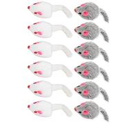 AMONIDA Juguete de Ratón para Gatos, Juego Interactivo Peludo para Gatos y Gatitos de Interior, Juego de 12 Juguetes de Ratón Grises y Blancos, Ejercicio Entretenimiento para Domésticos