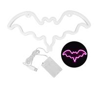AMONIDA Luz de Murciélago Rosa de Halloween, Señal de Neón con Funcionamiento USB o Batería para Dormitorio, Sala de Estar, Decoración de Fiesta, 35x14cm