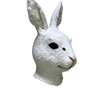 AMONIDA Máscara de Conejito de Halloween con Cabeza de Conejo Realista para Fiestas de Disfraces y Festivales Látex Premium 8.66x11.81x9.06in (WHITE)