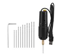 AMONIDA Mini Taladro Eléctrico de Resina, Herramienta Manual Portátil, 10 Uds., Brocas para Fabricación de Joyas, Carga USB, Color Negro para Entusiastas del Bricolaje (BLACK #-1)