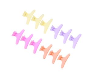 AMONIDA Pinza de Pelo de Mariposa, Abrazaderas de Sección para Herramientas de Peluquería, Juego de 12 Piezas para Gran Cantidad de Cabello, Coloridas, 3,1x1,8 Pulgadas (horquilla de cristal)