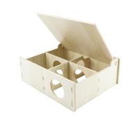 Amonk Caseta de hámster multicámara de madera secreta Peep Shed and Explore Hideout con diseño de cubierta abatible para hámster, túnel de juego para jerbos, ratones, lemming y animales pequeños