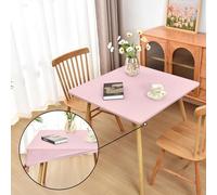 Amonsa Mantel ajustable para mesa plegable cuadrada: mantel de tela de elastano elástico ajustado con borde elástico, no vinilo rosa, 96 x 96 cm