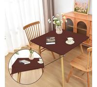 Amonsa Mantel redondo ajustable marrón con elástico para mesas plegables de 38x38 pulgadas, manteles de spandex elásticos lavables, manteles de tela para mesas de plástico, no de vinilo