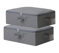 Amonsen Pack de 2, 52 x 36 x 16 cm, recipientes de almacenamiento delgados plegables con tapa de cremallera suave, a prueba de polvo y lavable para estantes, armarios, guardarropa, gris negro